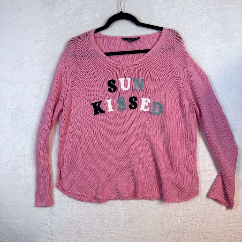 Simply Southern Sweater‎ Sun Kissed Graphic Open Knit L/XL Pink Womens